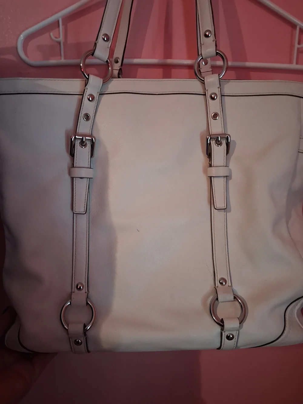 Coach White Leather Tote Bag with Signature Embossing